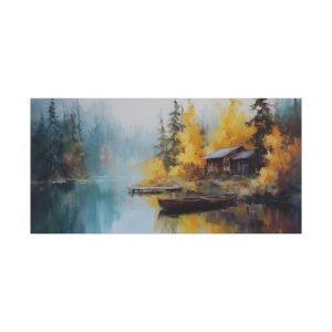 Cabin at Lake in Blue and Yellow Tones