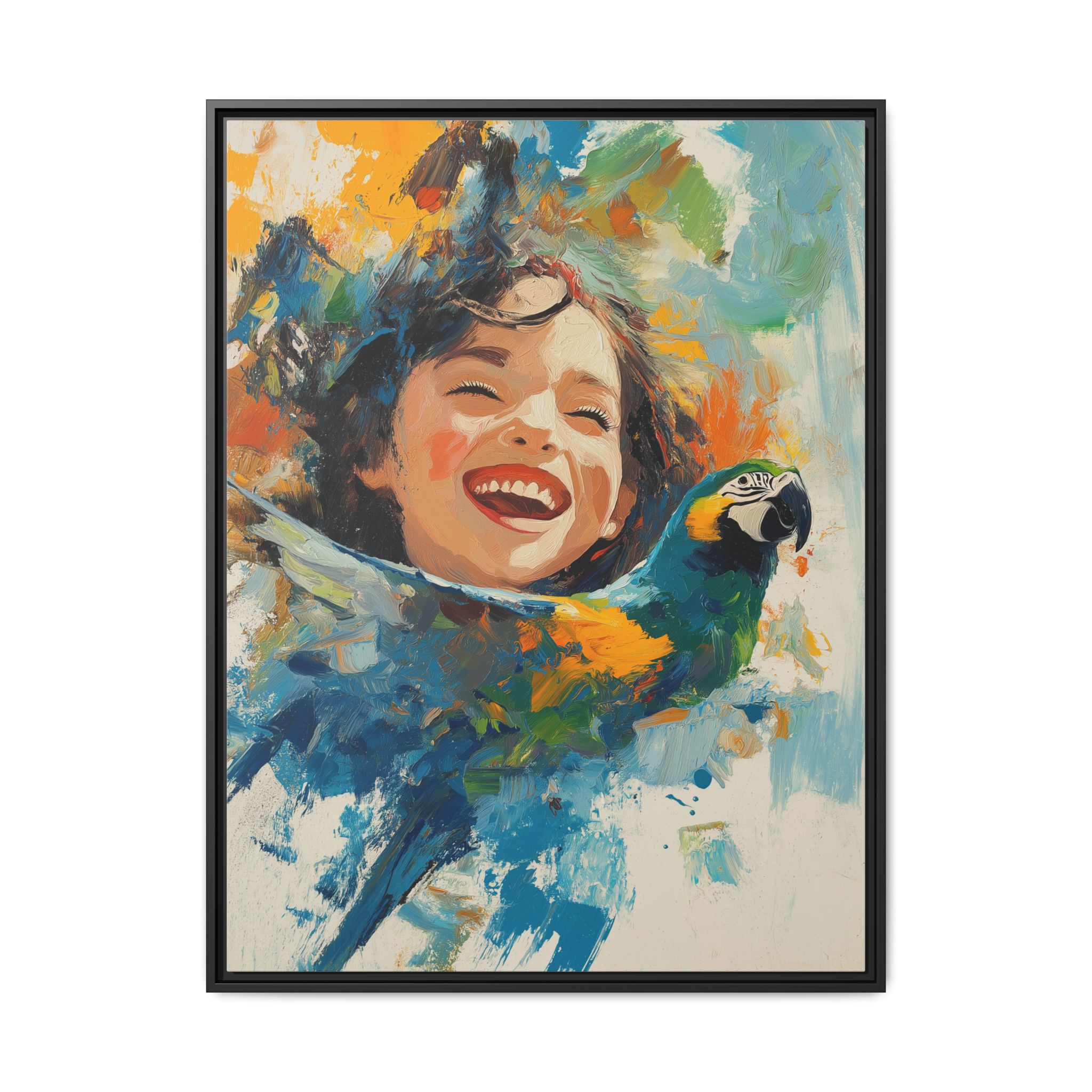 Girl and Parrot in Blue