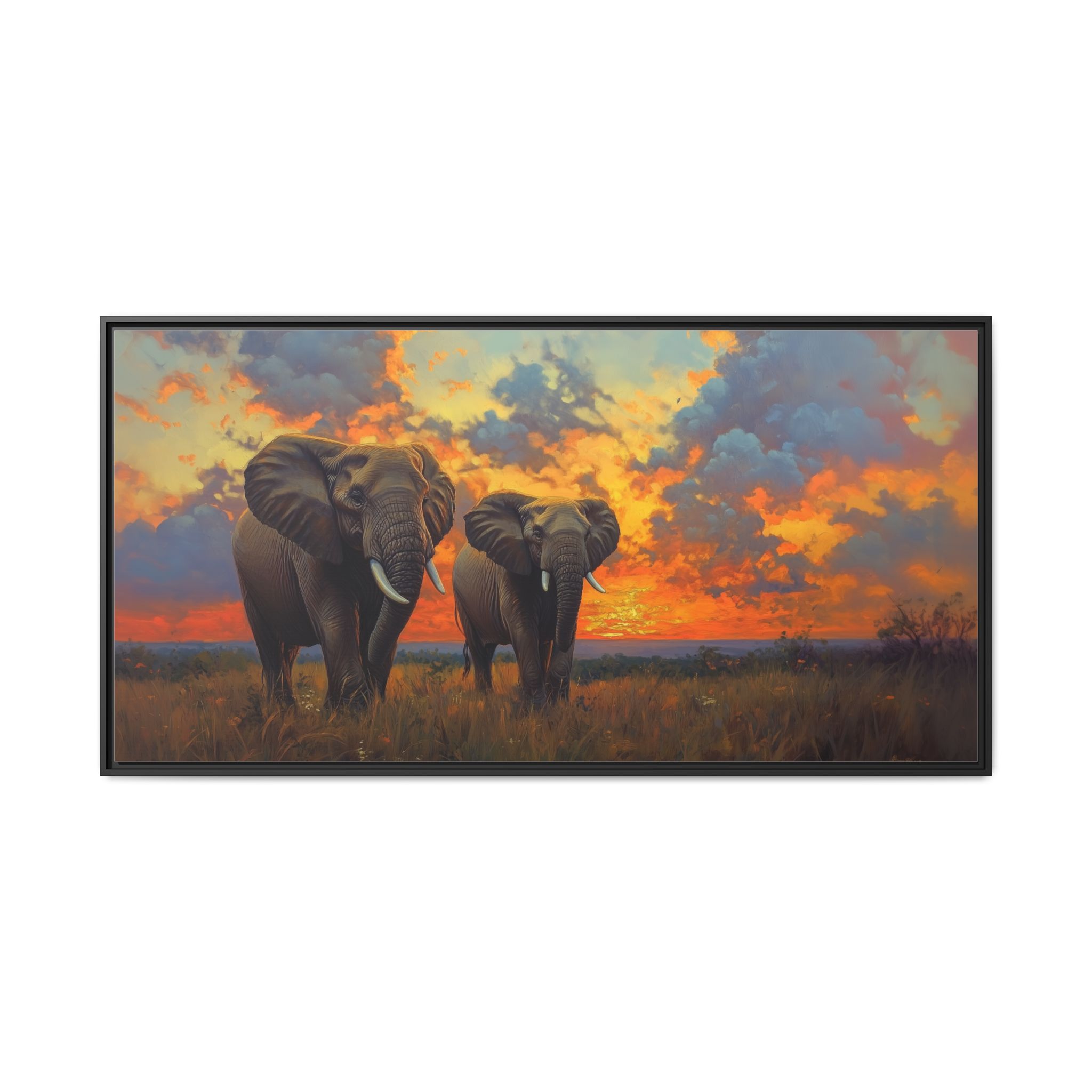 Elephant Couple in Savannah at Sunset