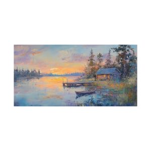 Cabin at Lake in Blue Morning