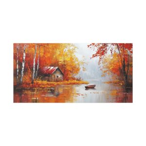 Cabin and Boat in Red and Orange Tones