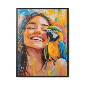 Happy Girl with her Parrot