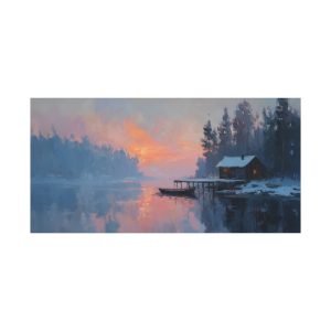 Cabin at Lake in Blue and Orange Tones