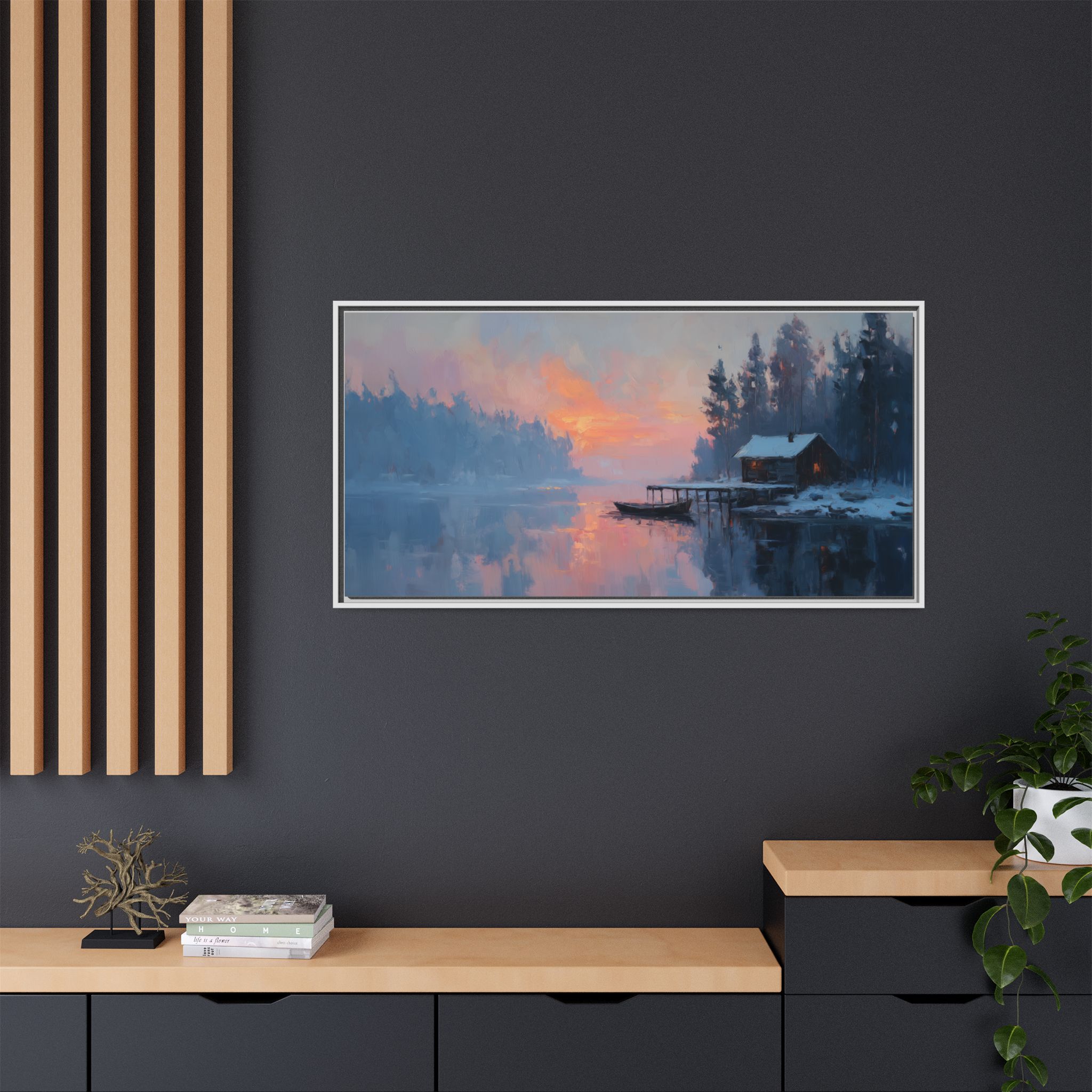 Lake Cabin in Blue and Orange Tones - Image 4