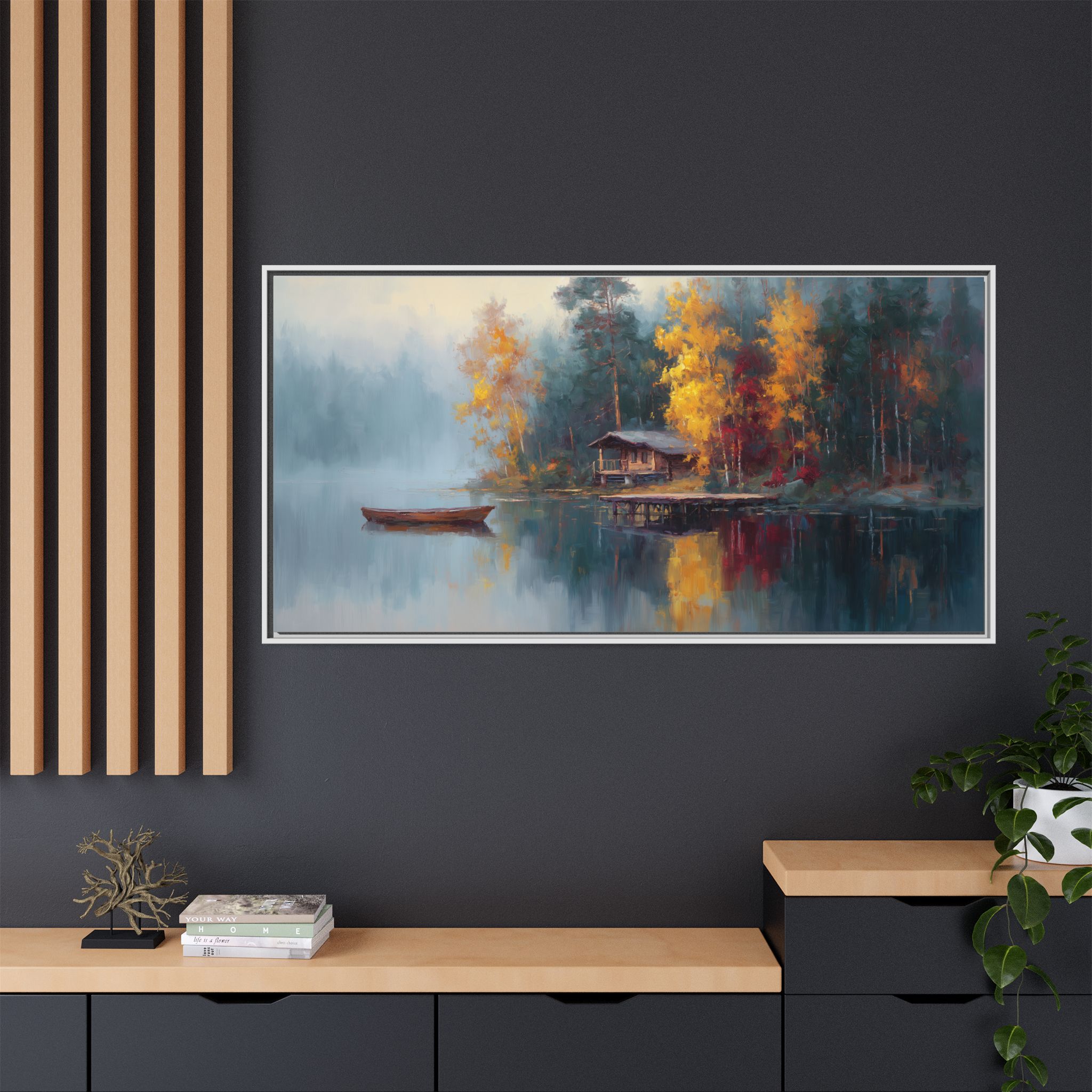 Cabin and Boat in Blue and Orange Tones - Image 5