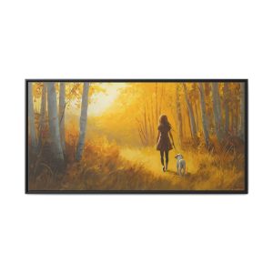 Walking a Dog in Birch Forest