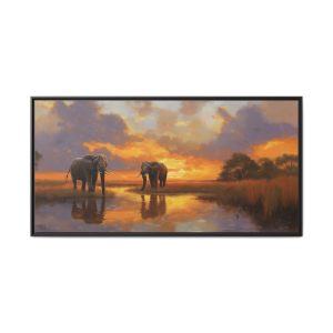 Elephants at the Watering Hole in the Savannah