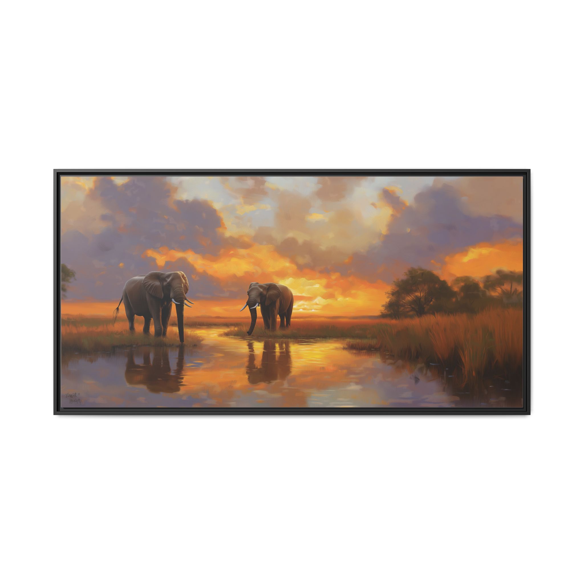 Elephants at the Watering Hole in the Savannah