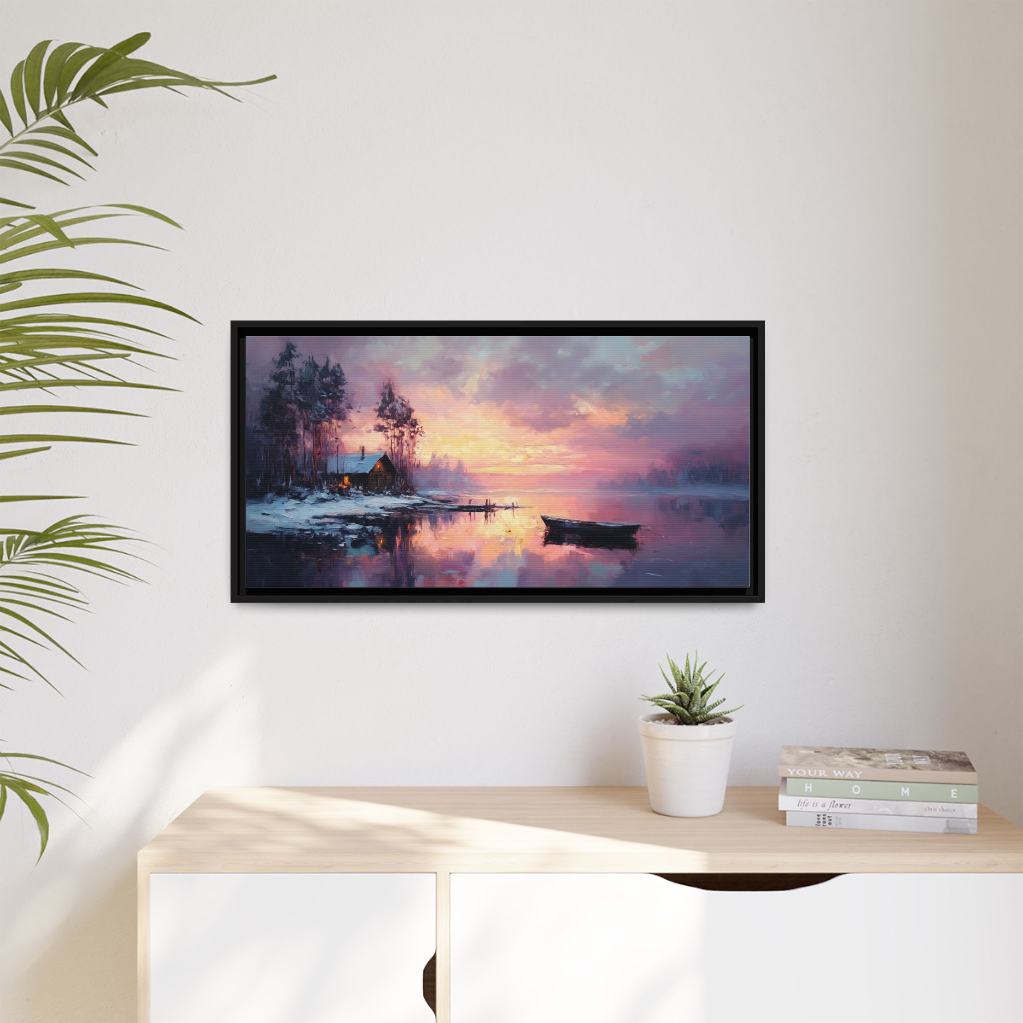 Cabin and Boat in Violet Winter Tones - Image 6