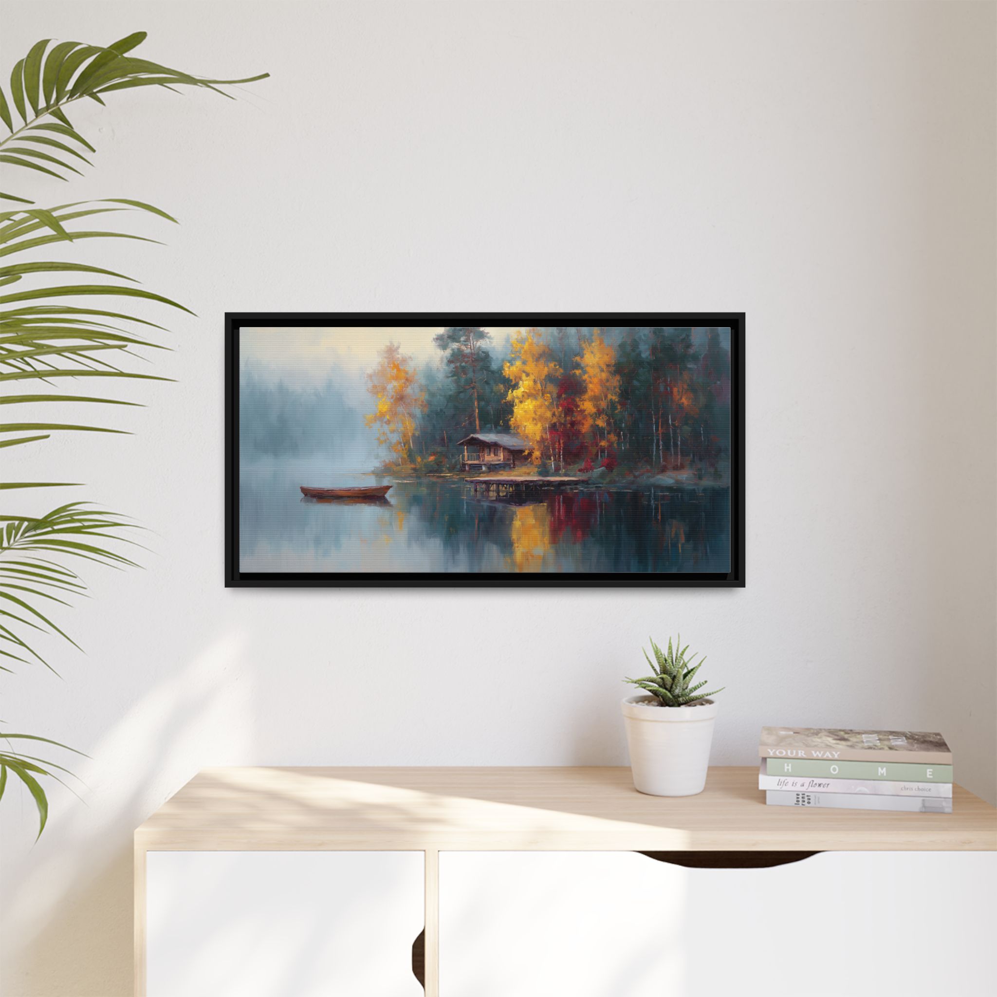 Cabin and Boat in Blue and Orange Tones - Image 6