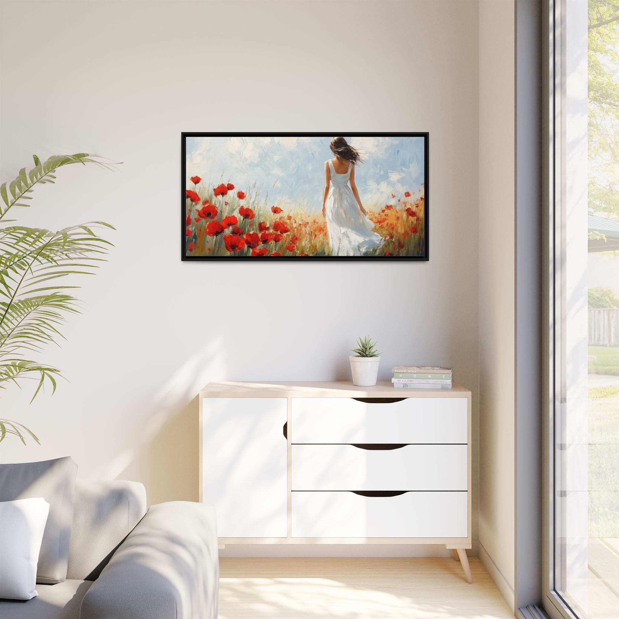 Girl in White Dress with Red Poppies - Image 3
