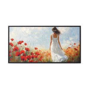 Girl in White Dress with Red Poppies