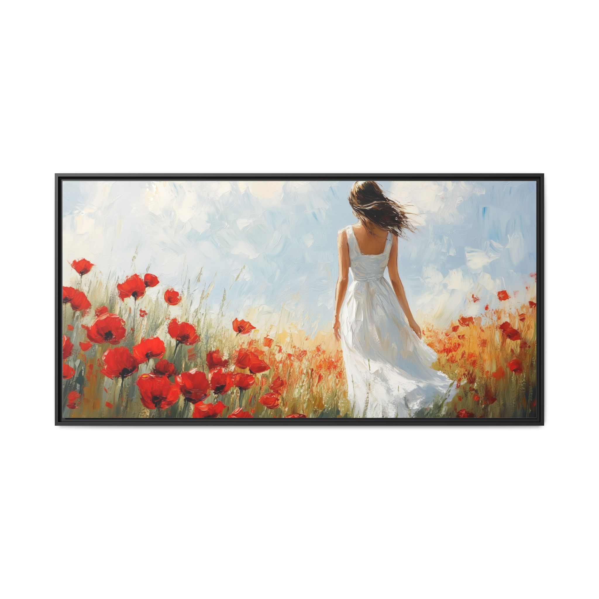 Girl in White Dress with Red Poppies