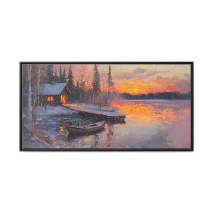 Cabin at Lake in Orange Winter