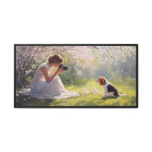 Girl Taking a Picture of a Beagle