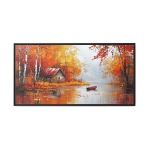 Cabin and Boat in Red and Orange Tones