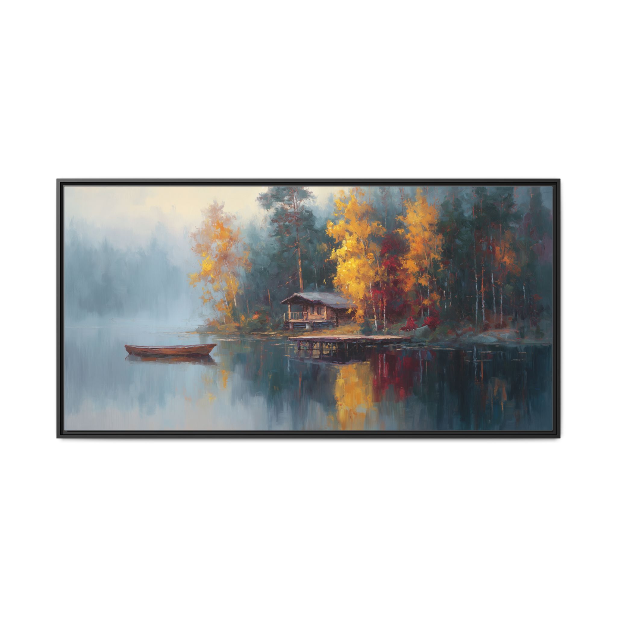 Cabin and Boat in Blue and Orange Tones