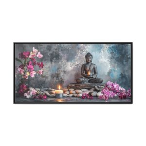 Meditating Buddha with Violet Orchids