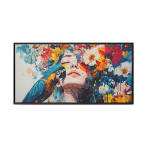 Parrot and Girl in Colorful Flowers