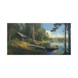 Cabin and Boat in Green and Blue Tones