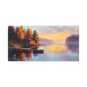 Cabin at Lake in Violet and Orange