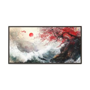 Red Maple and Red Moon Over the Sea