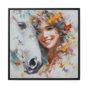 Happy Girl and White Horse