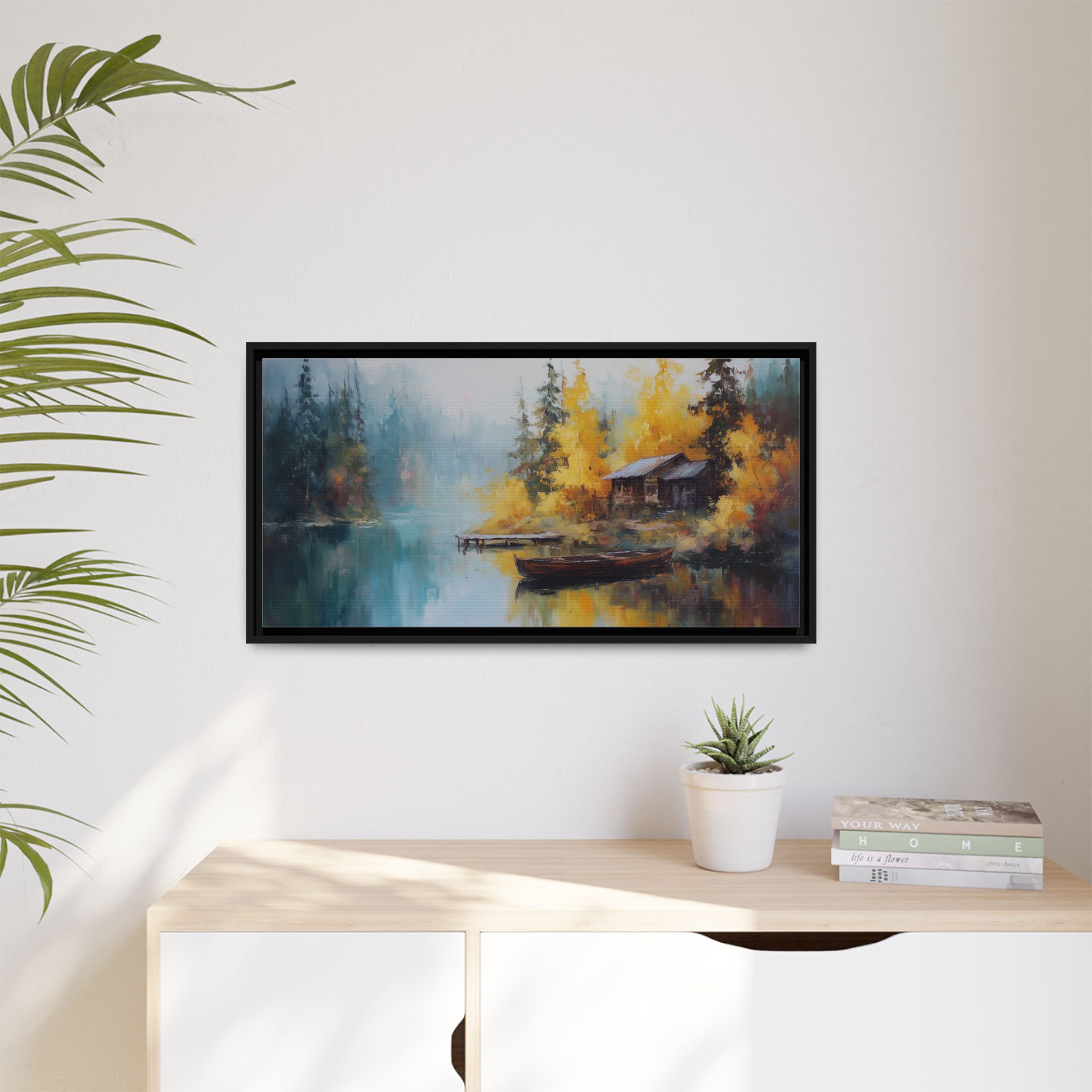 Cabin at Lake in Blue and Yellow Tones - Image 6