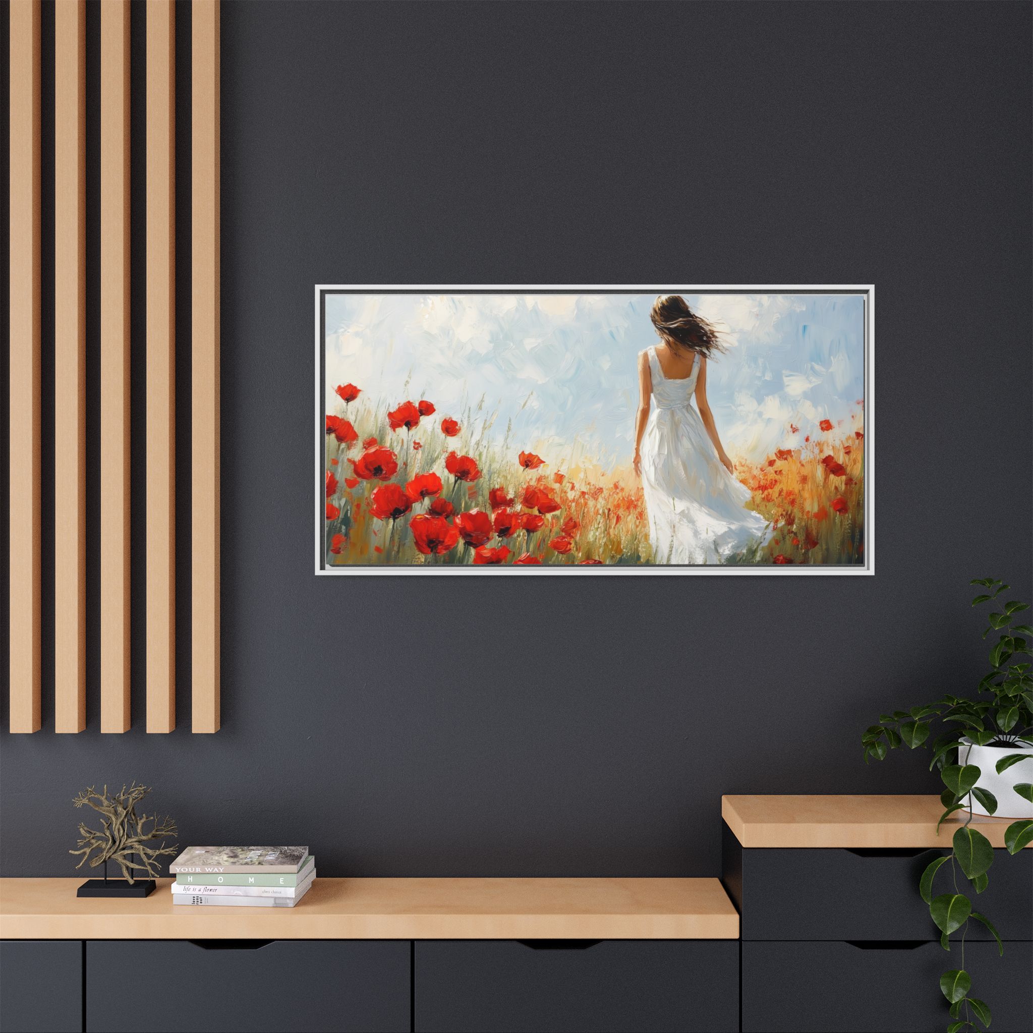 Girl in White Dress with Red Poppies - Image 4
