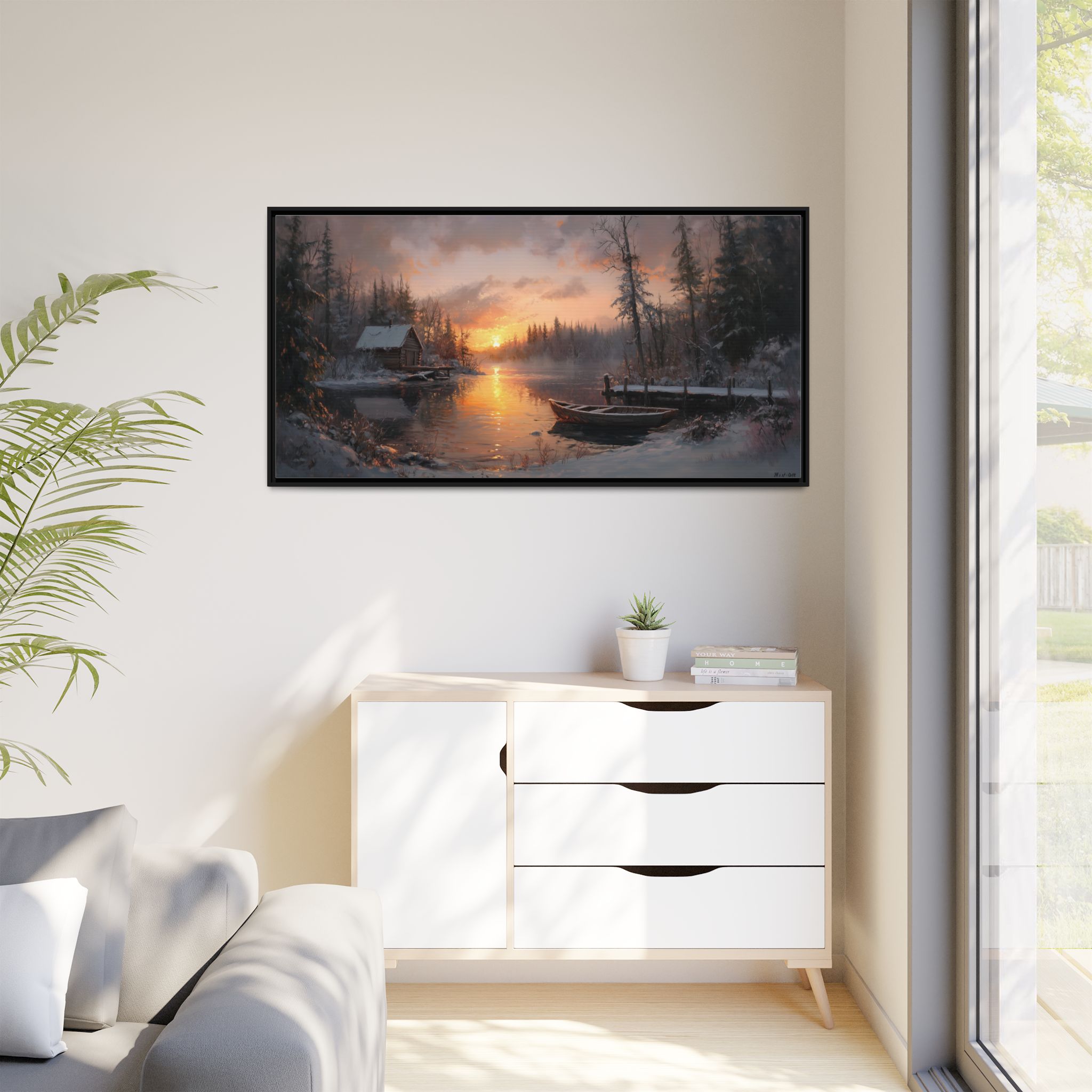 Cabin at Lake in Winter Sunset - Image 2